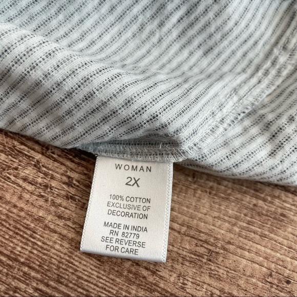 Westport Striped Embroidered Cotton Button Down Blouse Size 2X - Picture 4 of 4